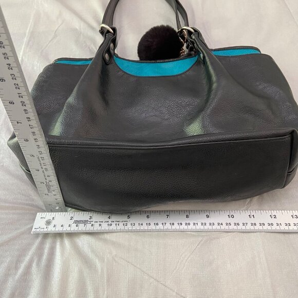 Espe Black Vegan Leather Purse Tote Bag pouch With Pom-Pom Floral Interior boho - Picture 11 of 14